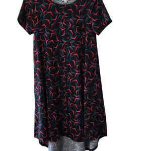 LulaRoe Woman's Black Dress with Red and Green Boomerang Design size XS
